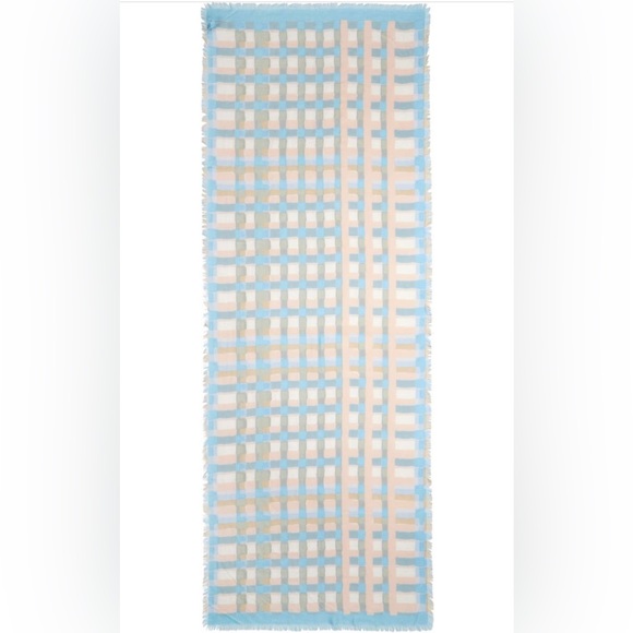 Nordstrom eyelash trim print cashmere and silk wrap in blue painterly plaid - Picture 3 of 15